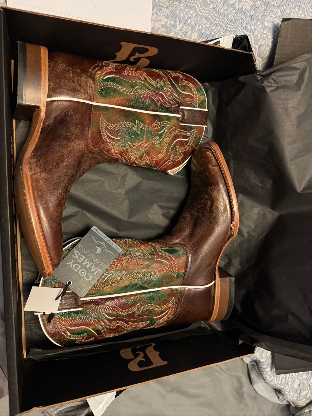 Cody James Men’s Brown Leather Western Boots with Multicolor Embroidered Shaft